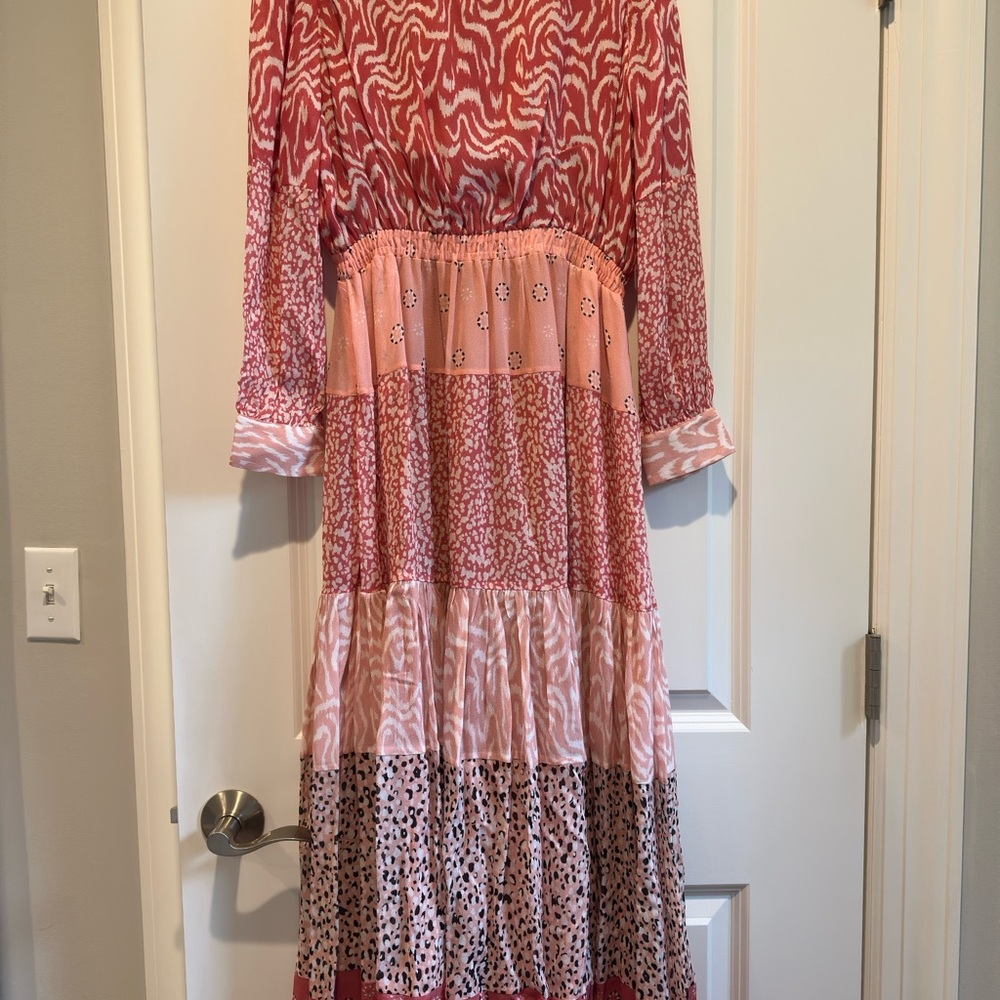 Anthropologie x Dolan Pink, Peach and White Patterned Dress